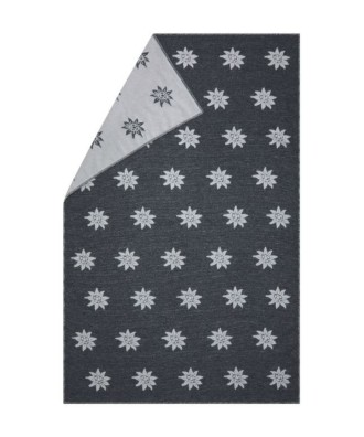 Plaid - Couverture en coton recyclé, motif edelweiss anthracite