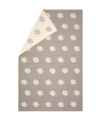 Plaid - Couverture en coton recyclé, motif edelweiss beige