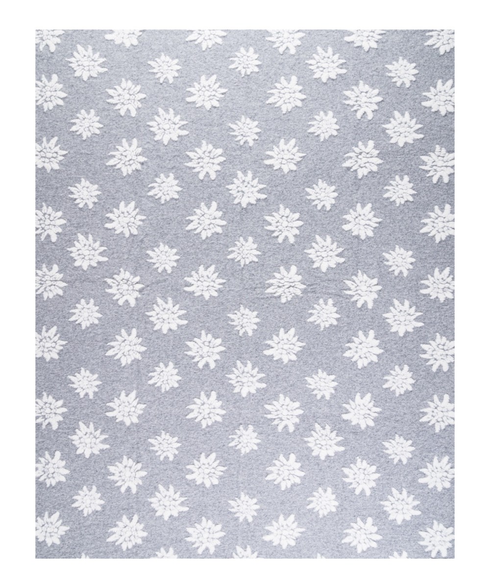 Plaid - Couverture en laine anthracite, motif edelweiss blanches