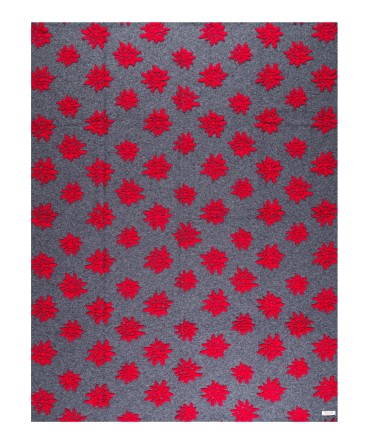 Plaid - Couverture en laine anthracite, motif edelweiss rouges