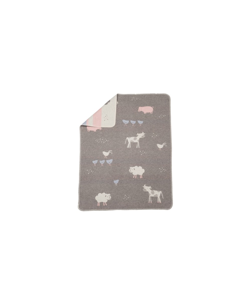 Plaid - Couverture enfant animaux de la ferme brun