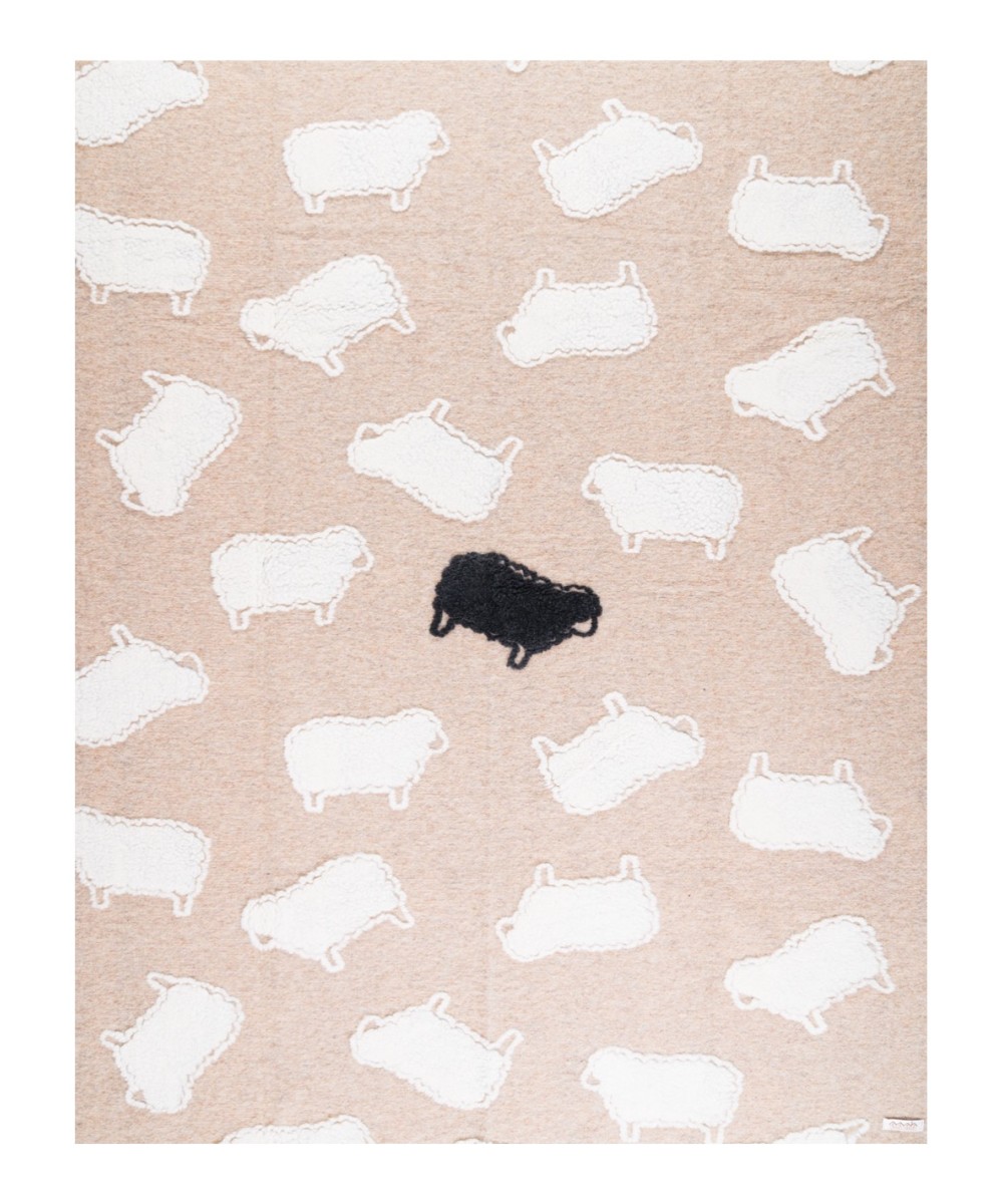 Plaid - Couverture en laine brun, motif moutons