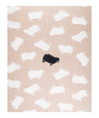 Plaid - Couverture en laine brun, motif moutons