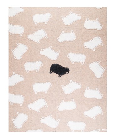 Plaid - Couverture en laine brun, motif moutons