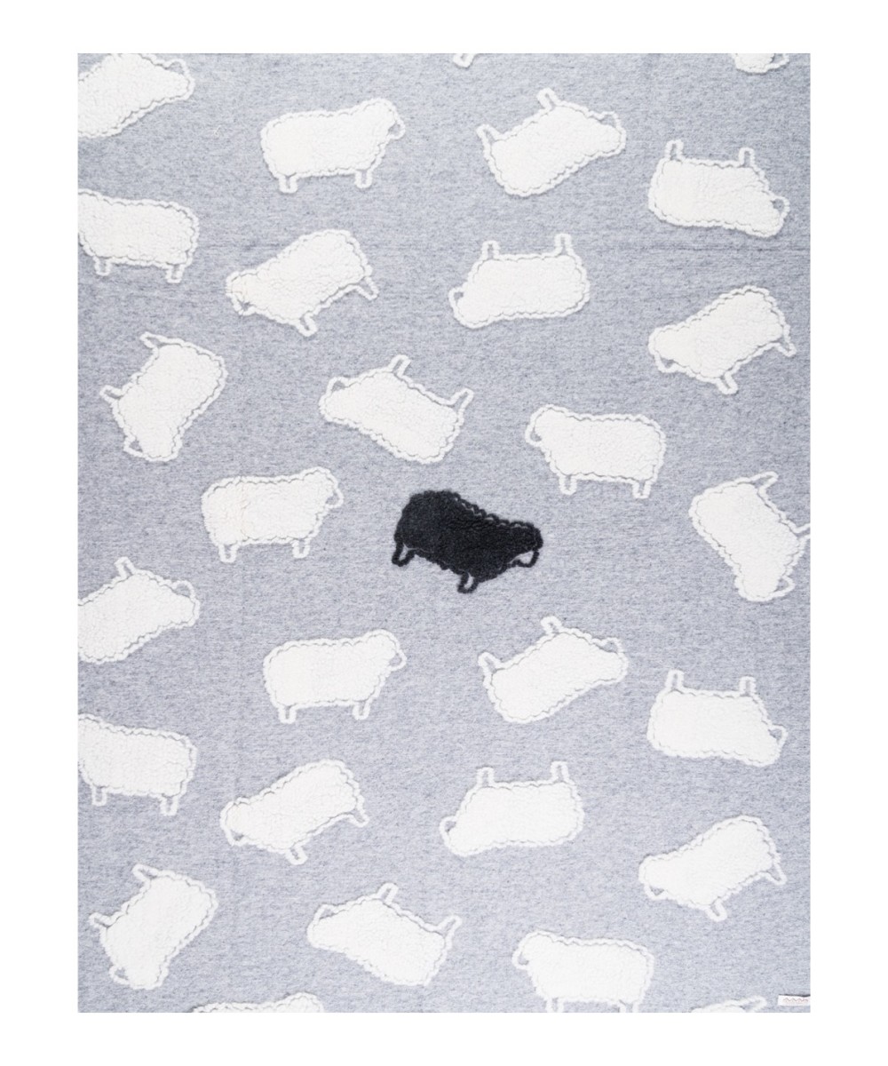 Plaid - Couverture en laine gris, motif moutons