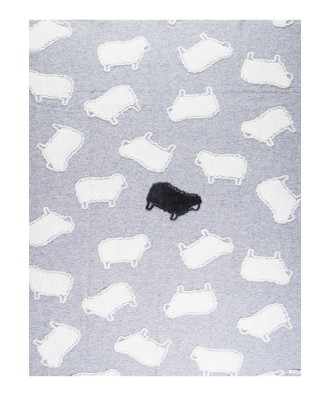 Plaid - Couverture en laine gris, motif moutons