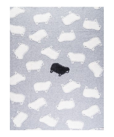 Plaid - Couverture en laine gris, motif moutons