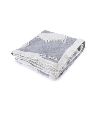 Plaid - Couverture en laine gris, motif moutons