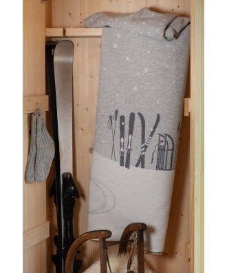 Plaid - Couverture en coton recyclé, motif skis et luge
