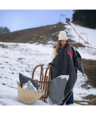 Plaid - Couverture en coton recyclé, motif télécabine