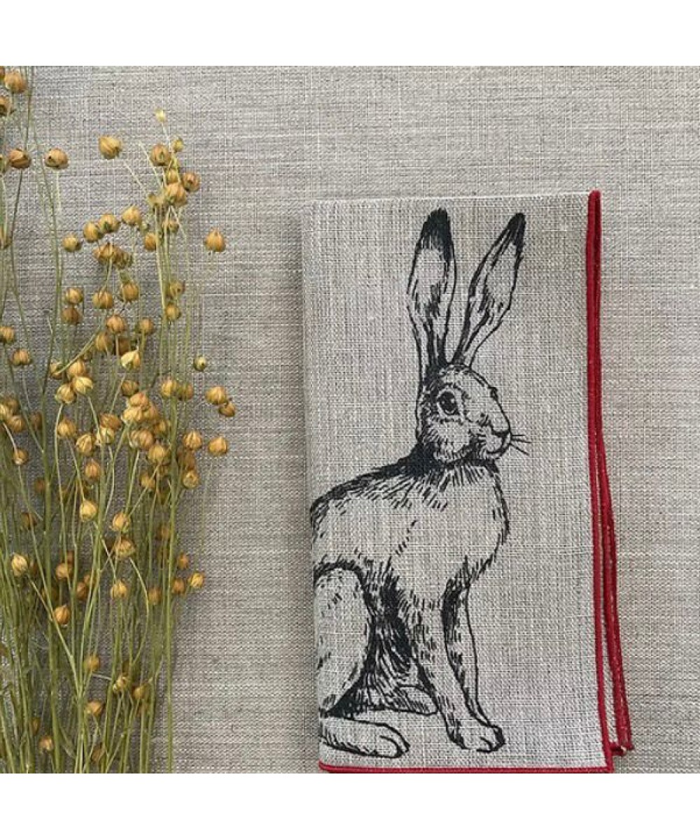 Serviette - Petit linge en lin motif lapin swiss made