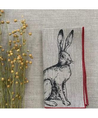Serviette - Petit linge en lin motif lapin swiss made