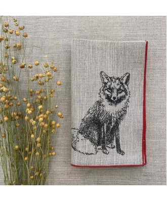 Serviette - Petit linge en lin motif renard swiss made