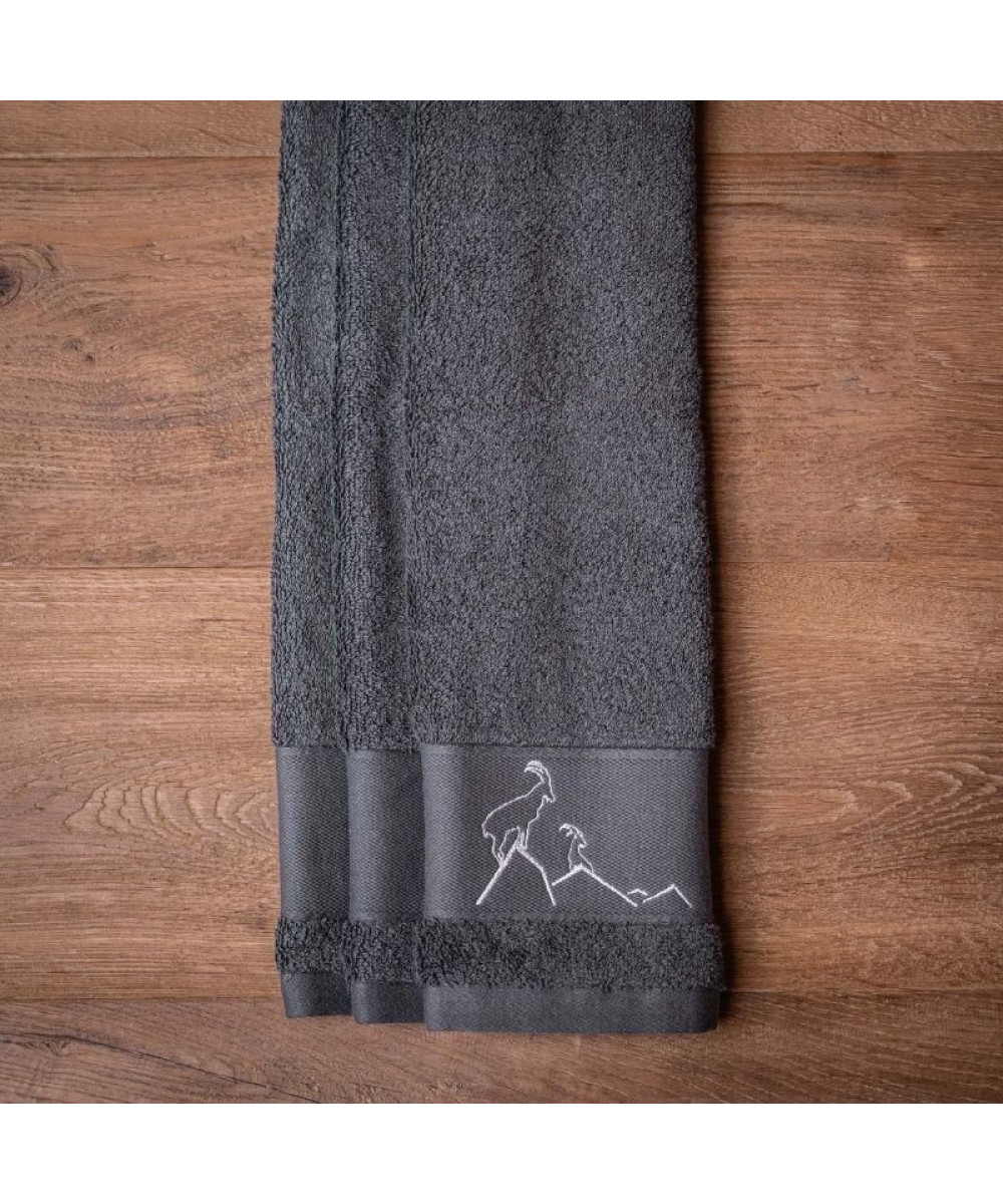 Linge éponge pour les mains ou serviette d'invité gris design bouquetins