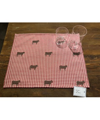 Set de table vaches vichy rouge en coton