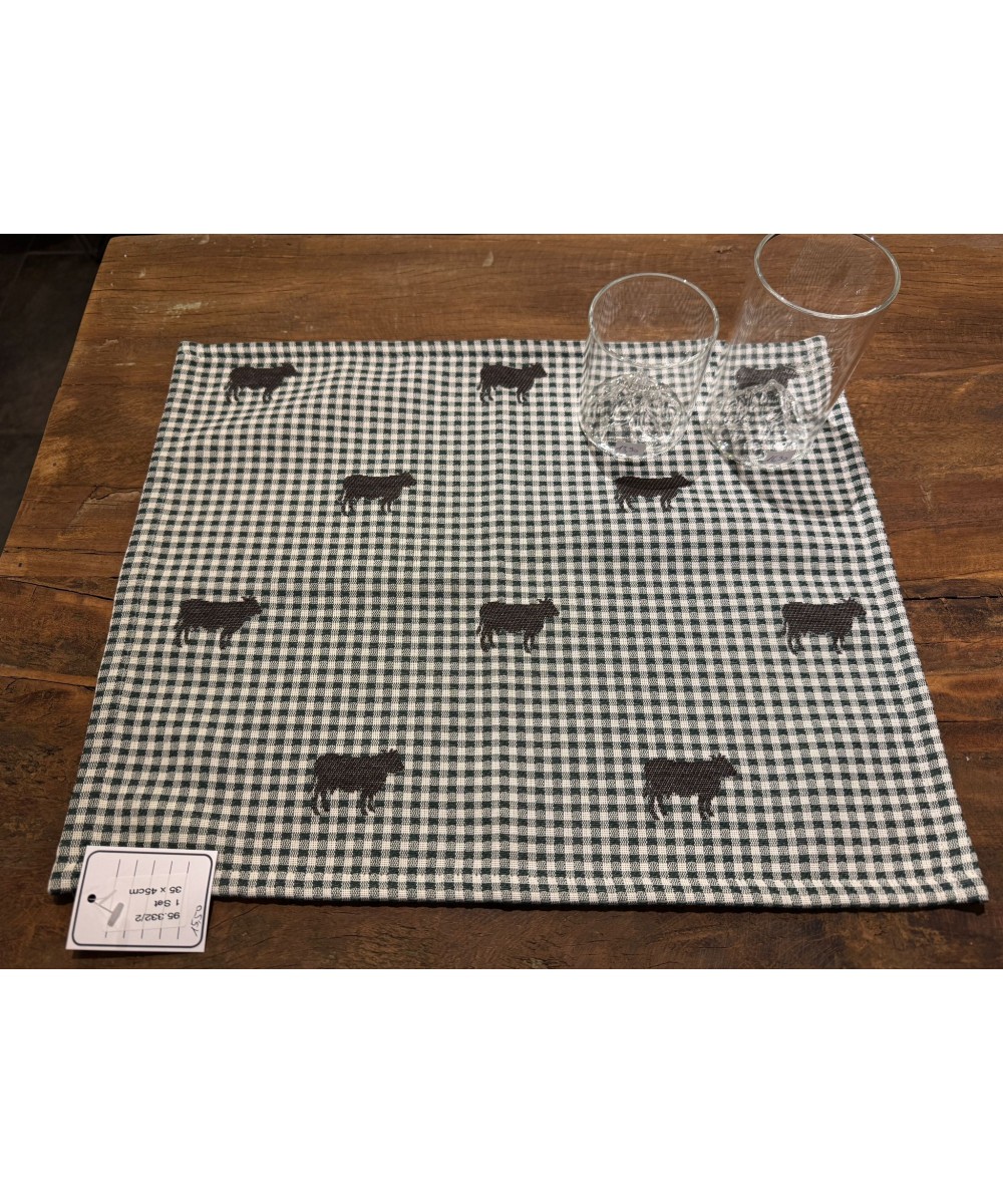 Set de table vaches vichy vert en coton