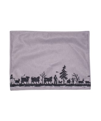 Set de table (6 pièces) gris en coton, motif alpin découpage poya