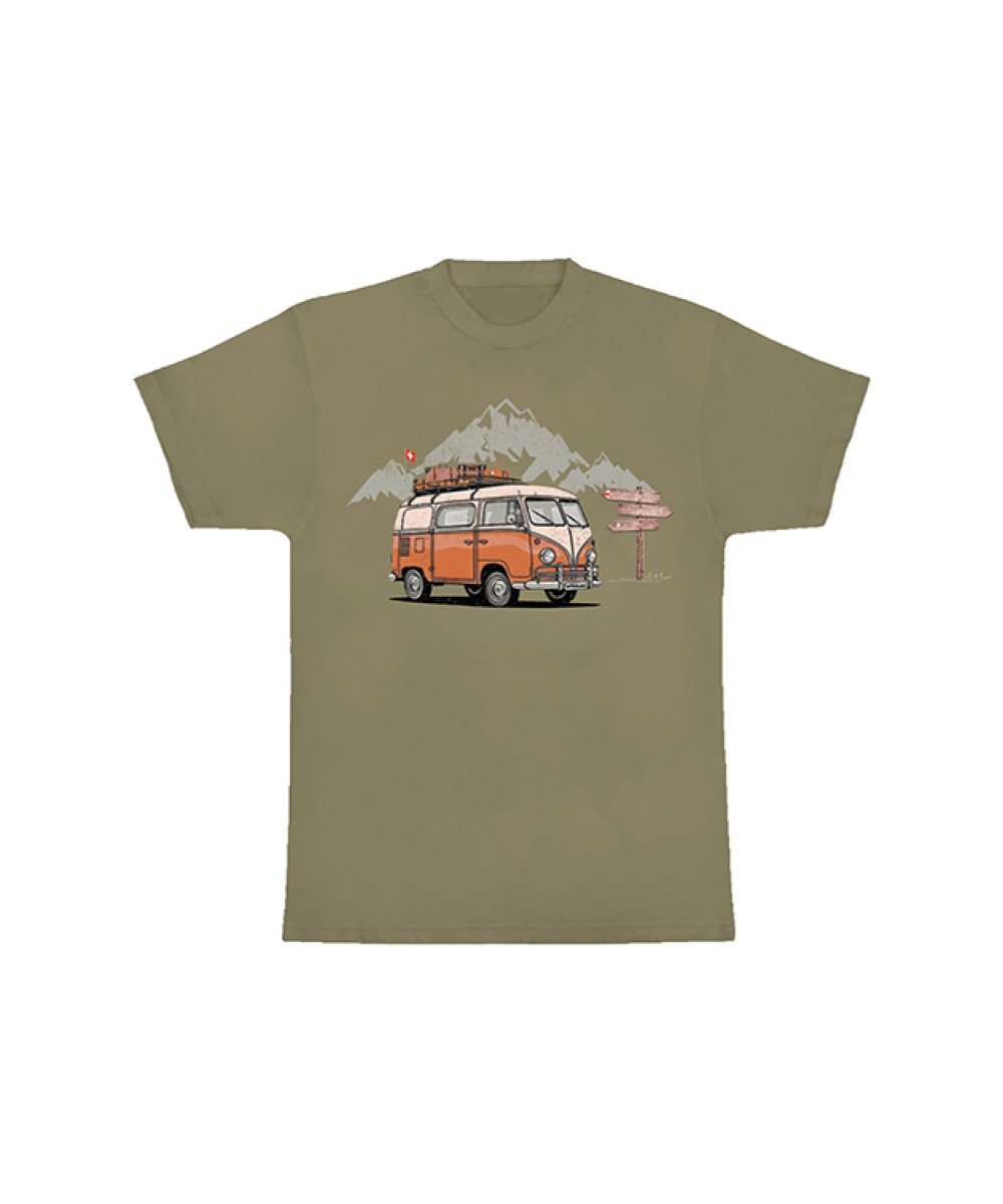 T-shirt kaki hippie bus