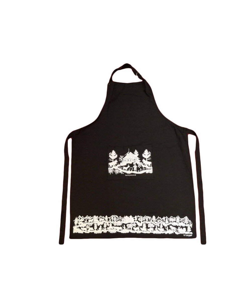 Tablier de cuisine noir avec dessin decoupage alpage