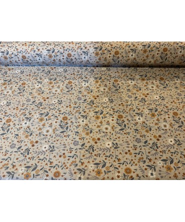 Tissu enduit floral ocre en coton 150cm pour vos nappes